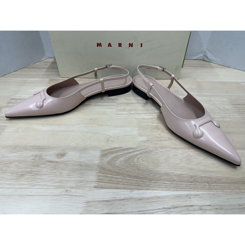 MARNI Women's 40 US 10 Trunkaroo Leather Pointed Toe Slingback Flats Rose Pink - Picture 8 of 12